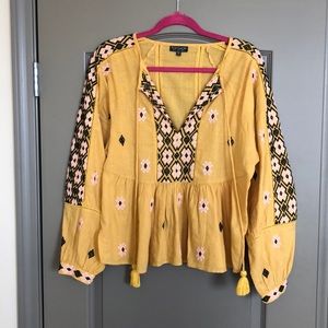 Topshop Boho Yellow Embroidered Peasant Top